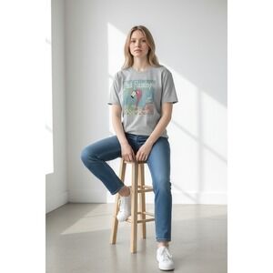 Pink Flamingo Women's Graphic T Shirt Jerzees M Medium Grey Short‎ Sleeve Crew